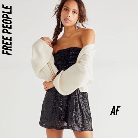 FREE PEOPLE FRIDA SEQUINED STRAPLESS MINI DRESS IN BLACK - Picture 1 of 7